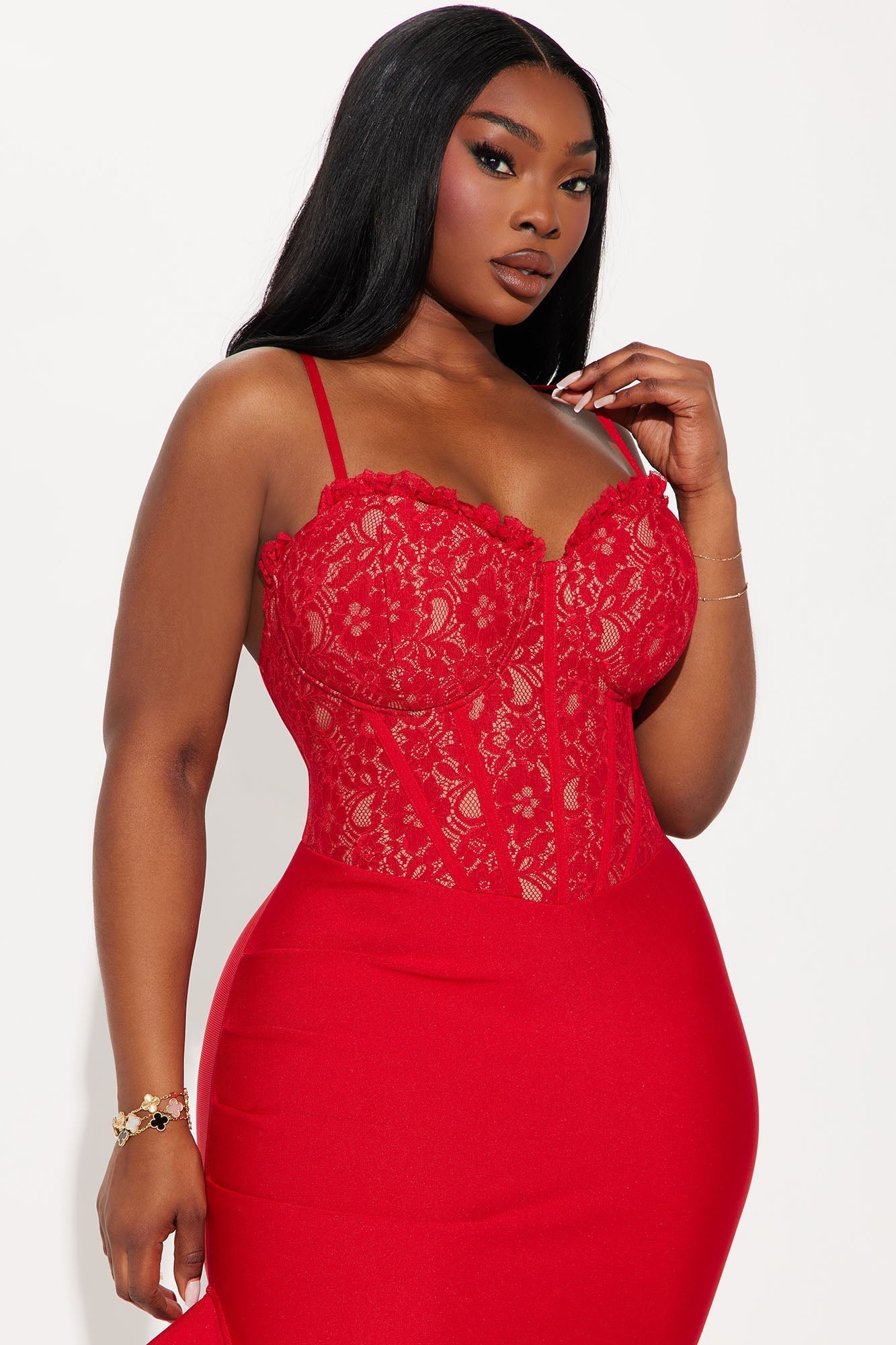 Marlena Corset Bandage Midi Dress - Red