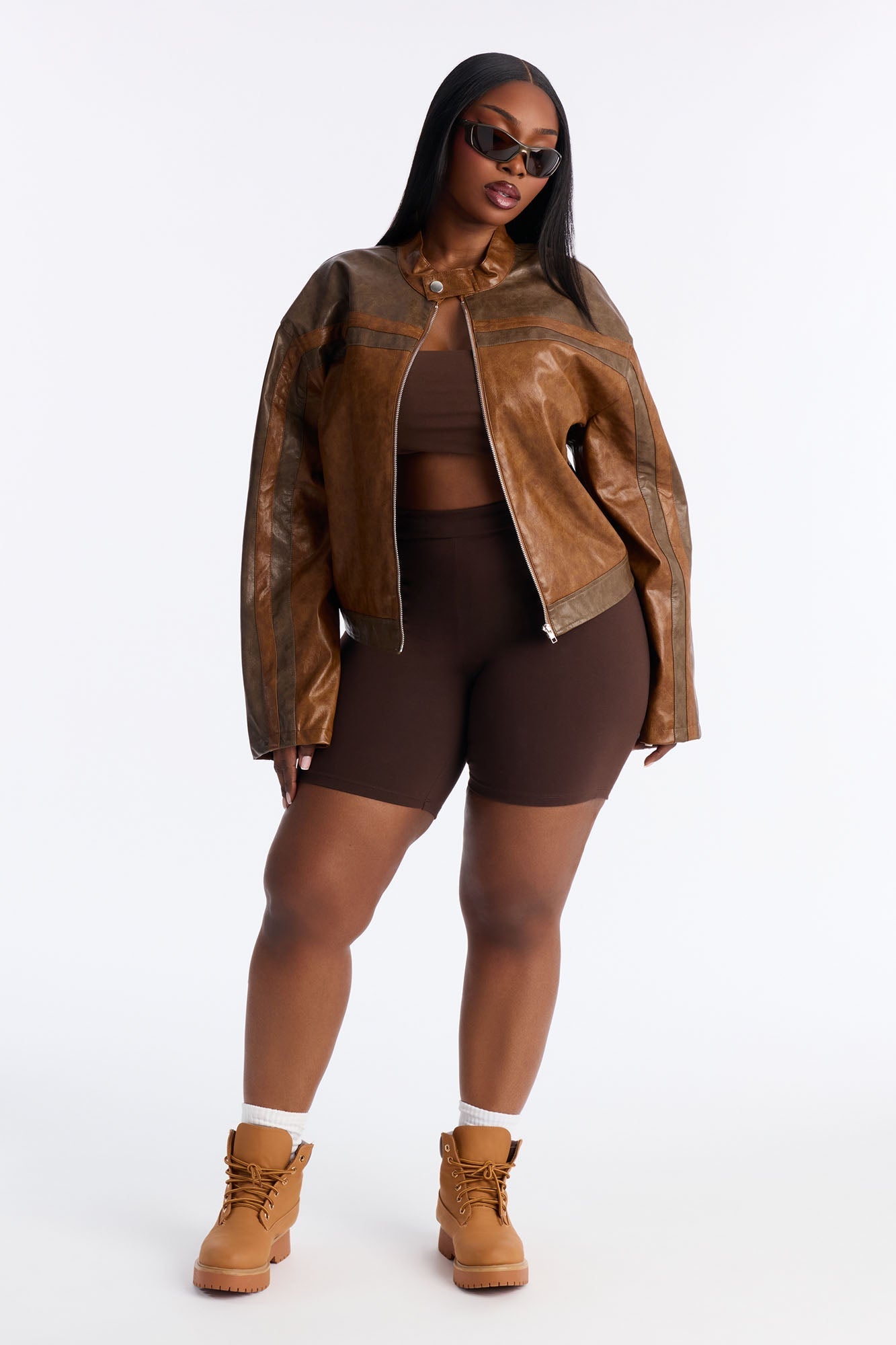 Rev Your Engine Faux Leather Moto Jacket - Brown