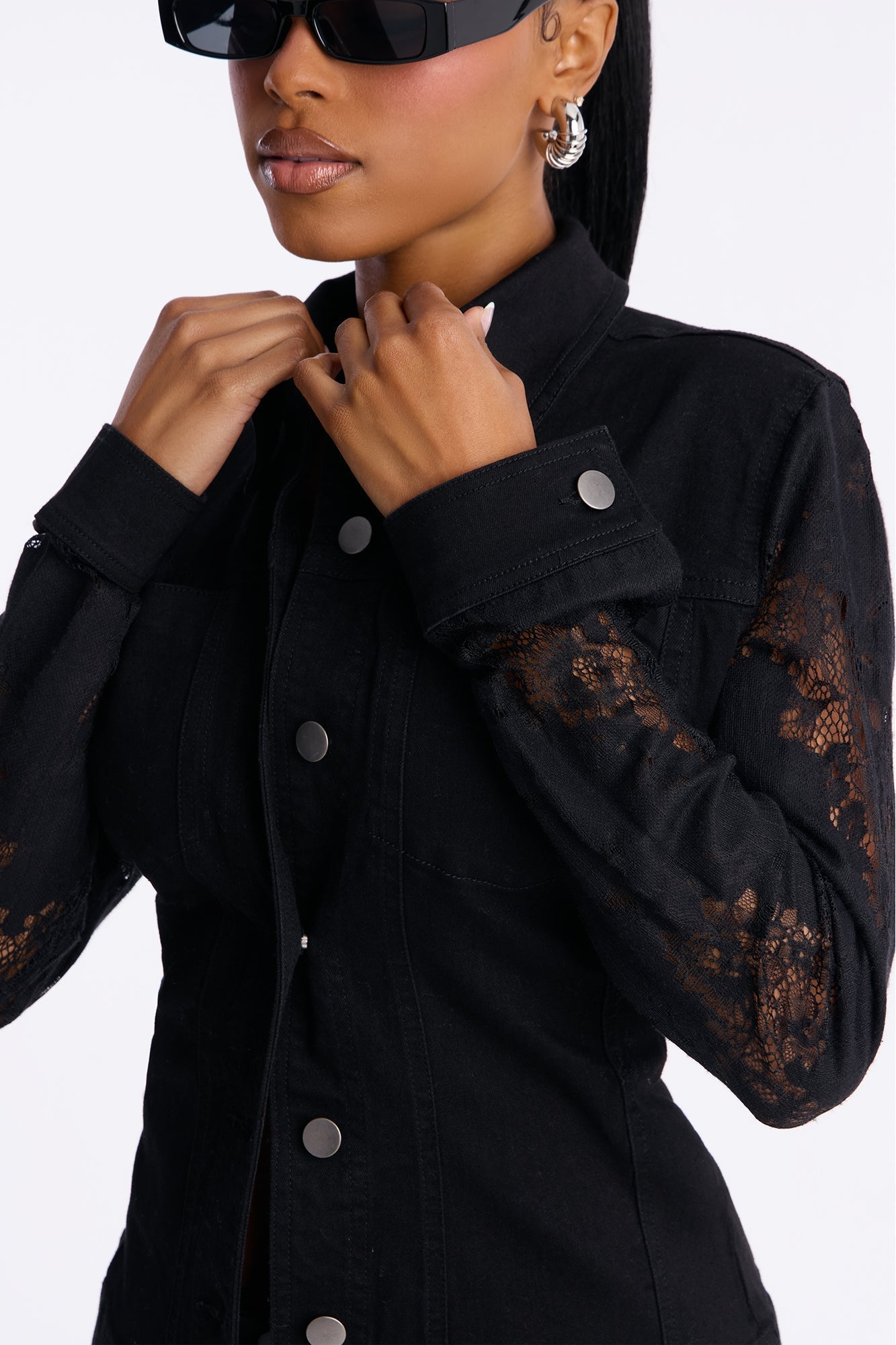 Dreamcatcher Lace Stretch Denim Jacket - Black