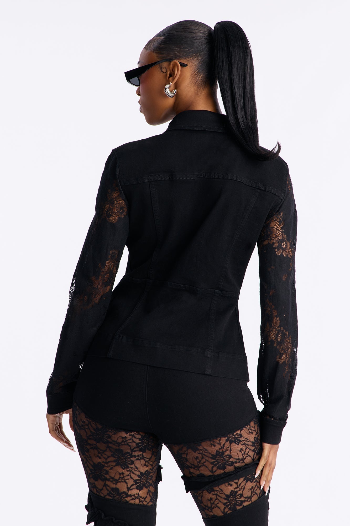 Dreamcatcher Lace Stretch Denim Jacket - Black
