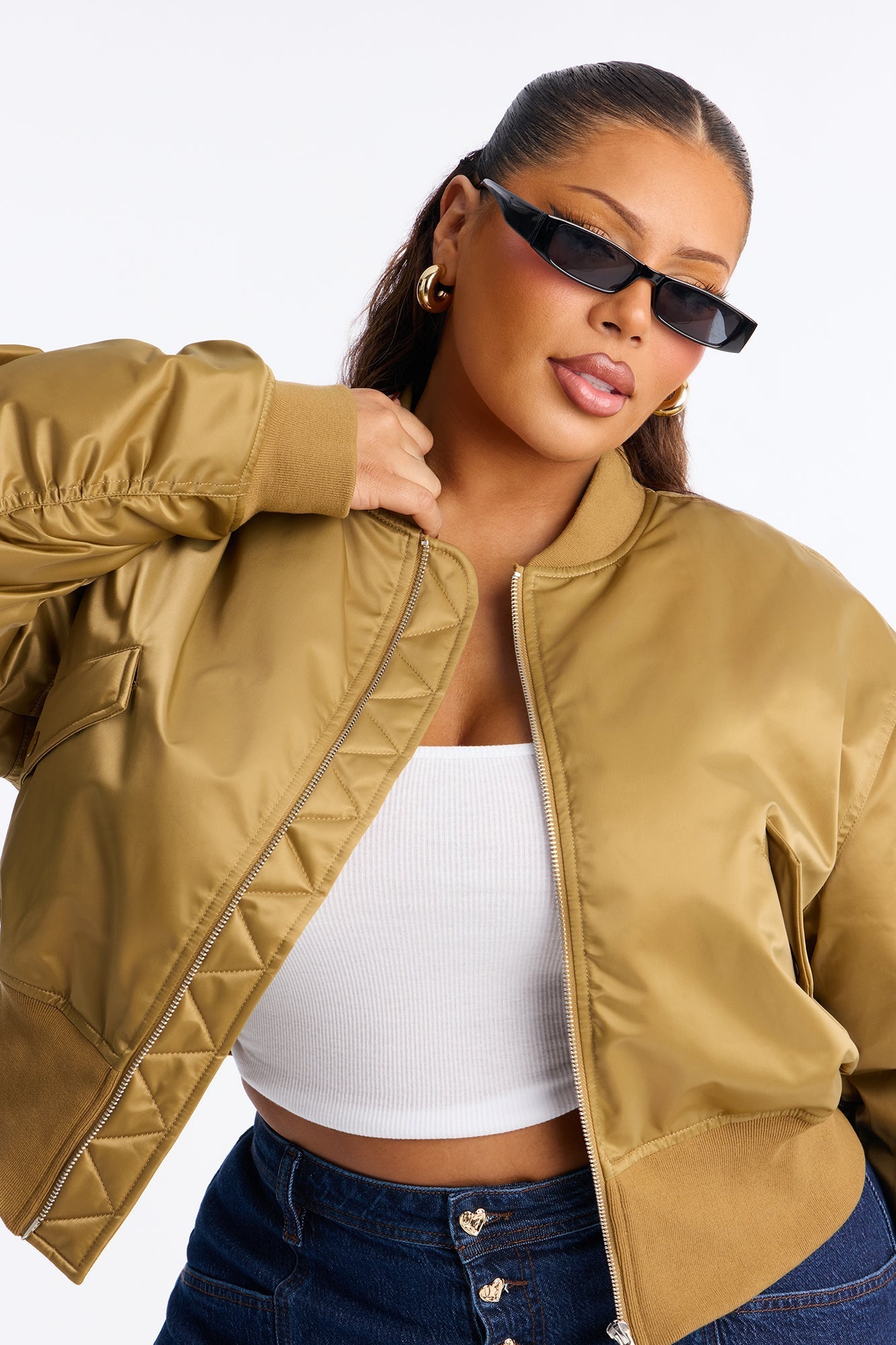 Daily Dose Ruched Bomber Jacket - Gold