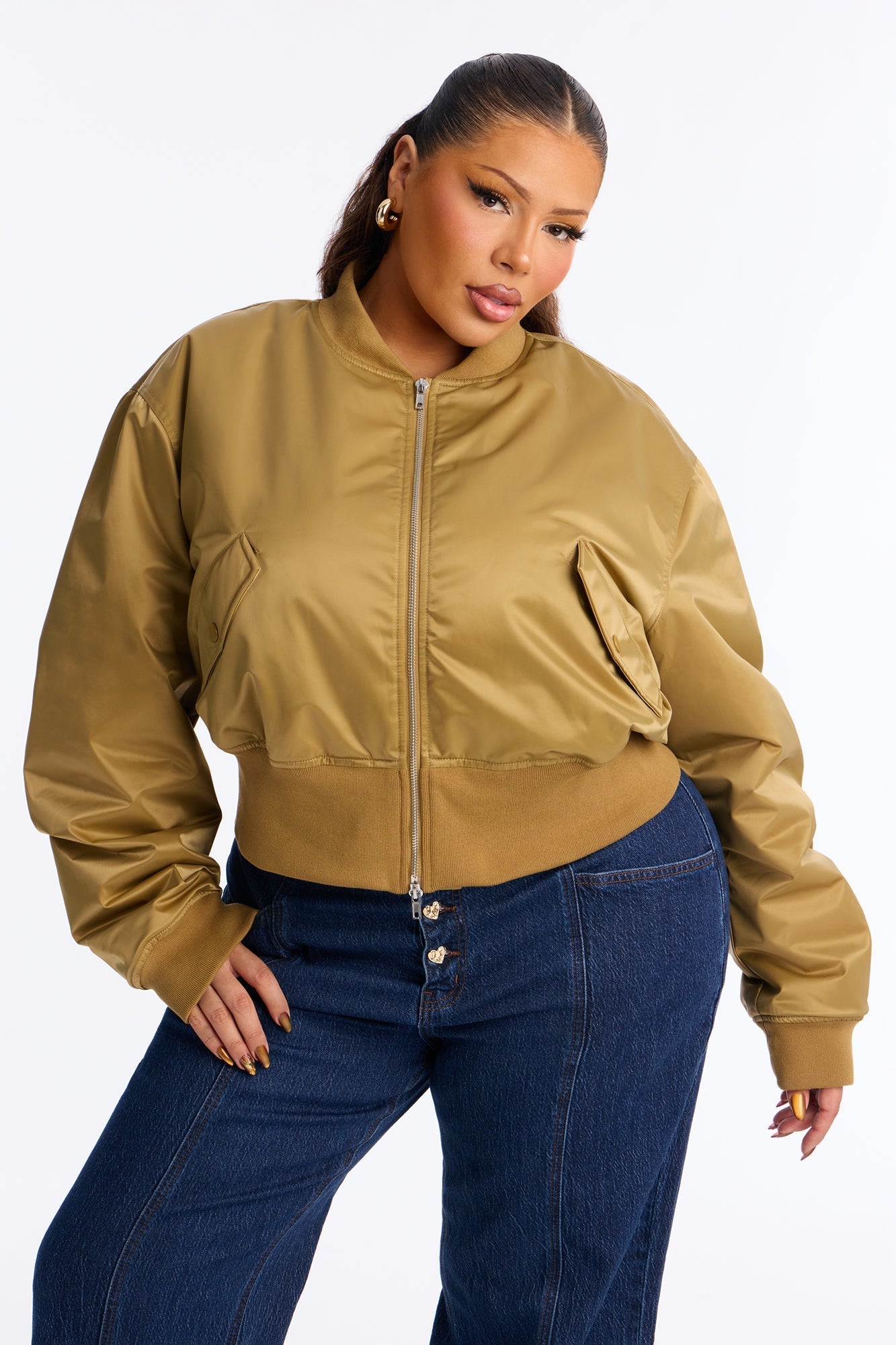 Daily Dose Ruched Bomber Jacket - Gold