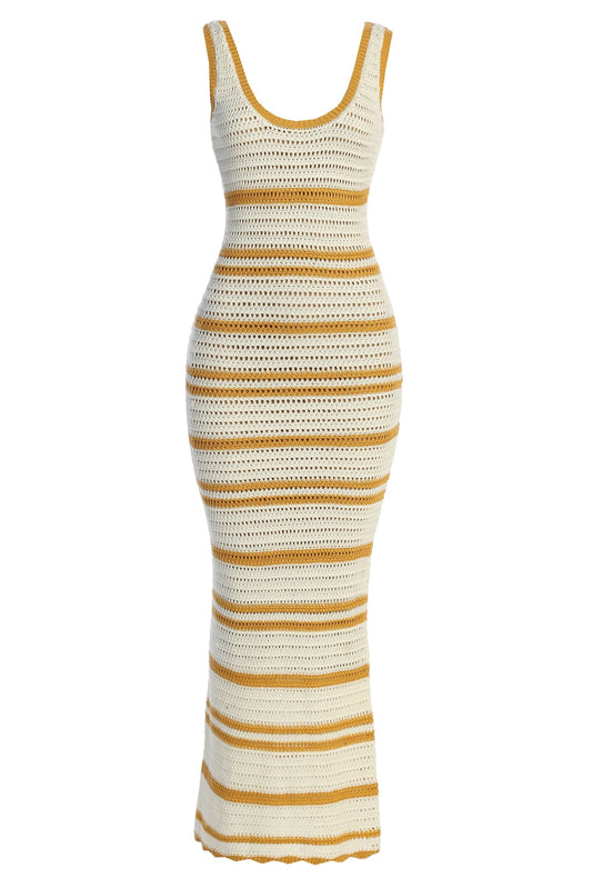 Ivory/Yellow Destiny Knit Maxi Dress