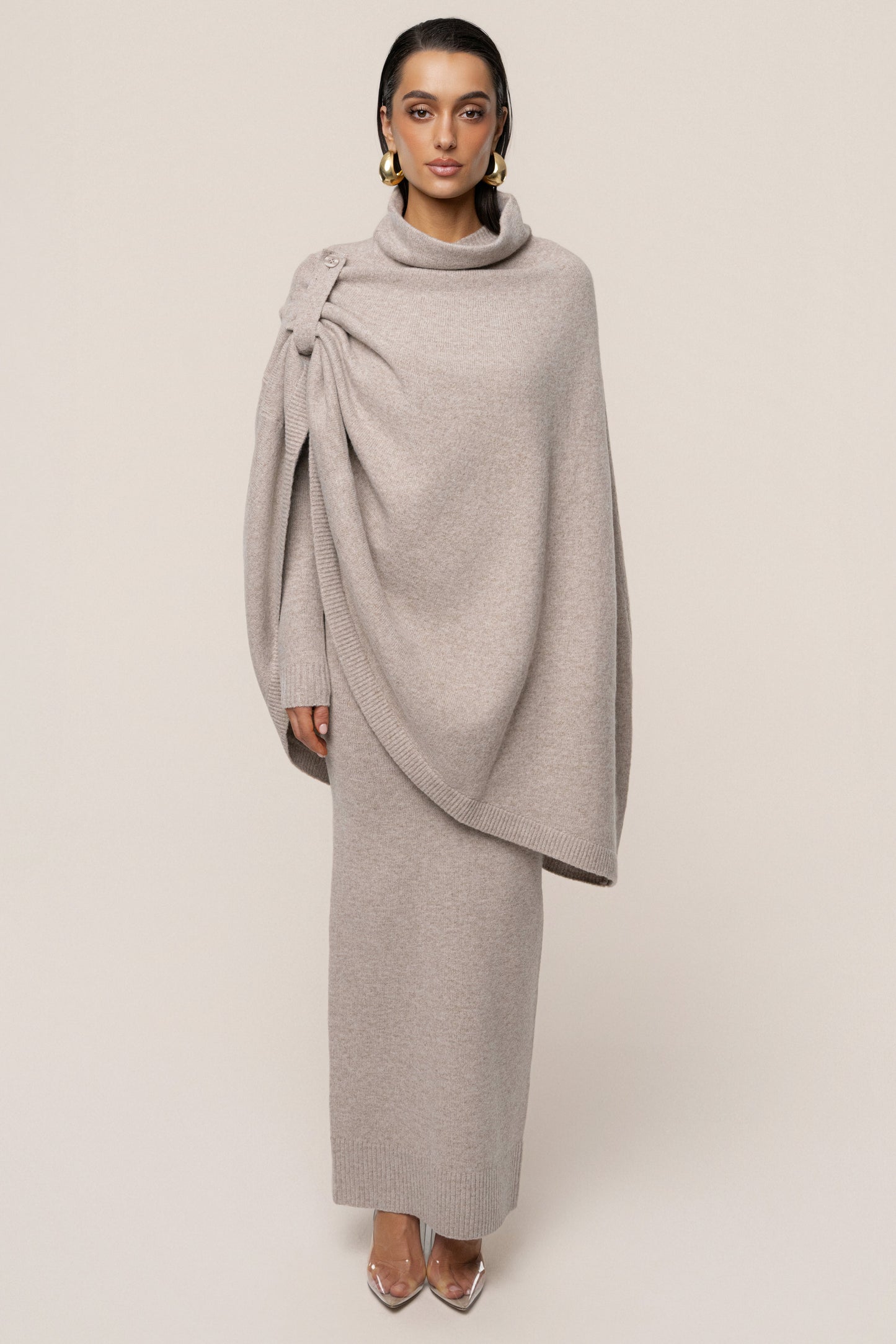 Beige Fireside Knit Maxi Dress