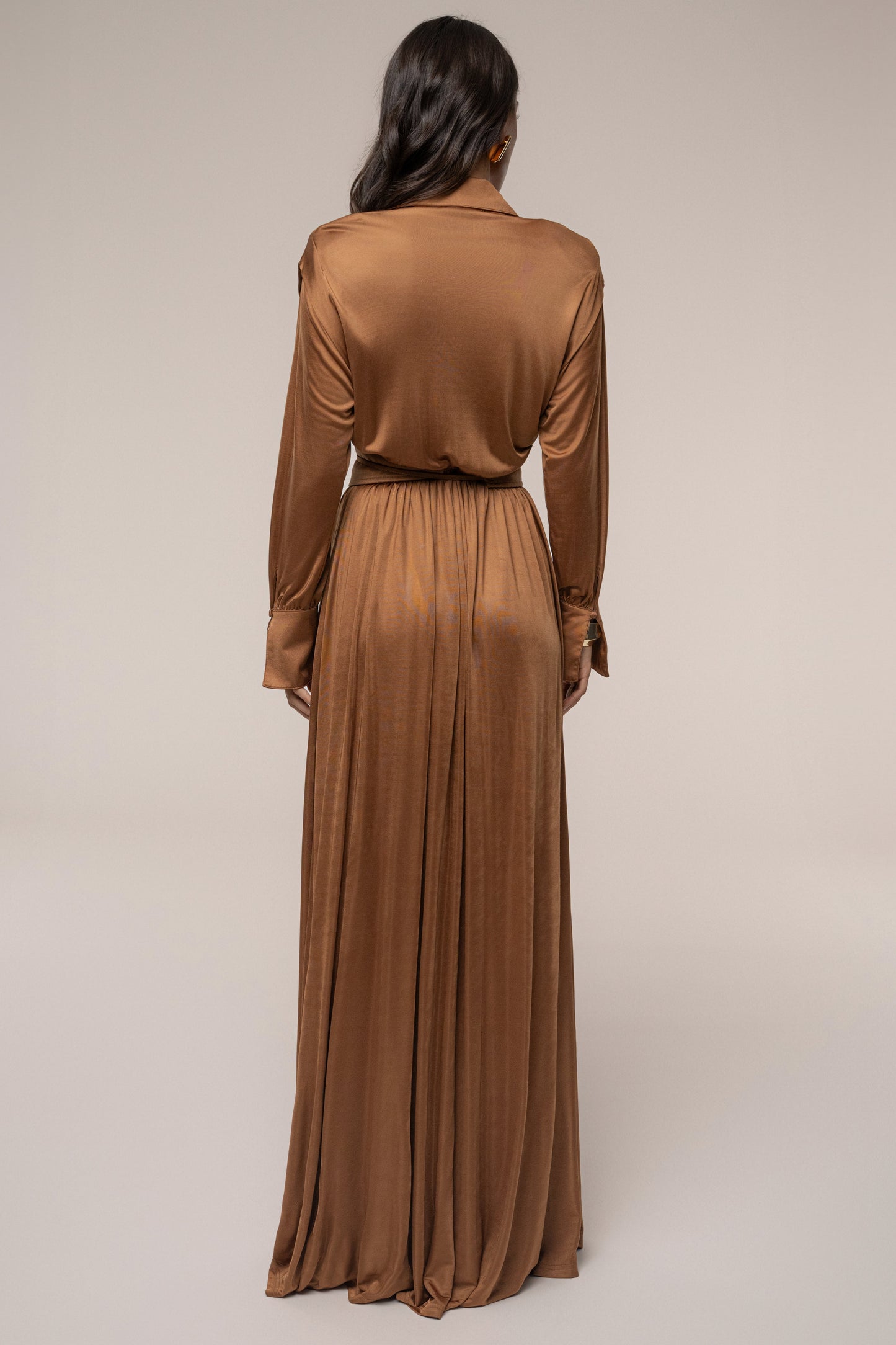 Tan High Line Collar Maxi Dress
